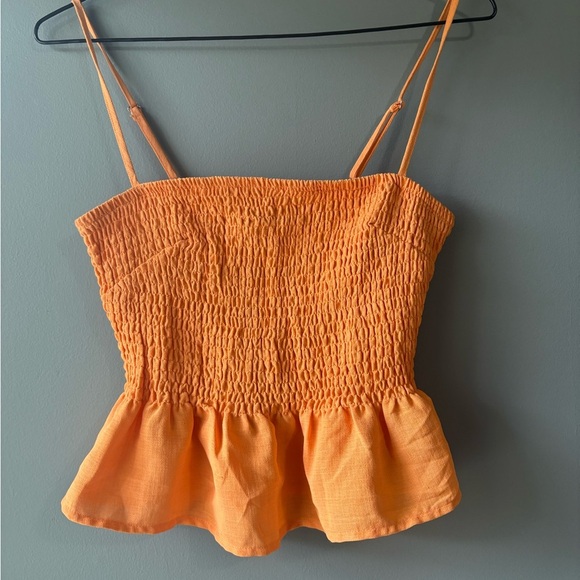Dynamite, size xs, Orange Smocked Peplum cropped summer Top - Picture 2 of 5